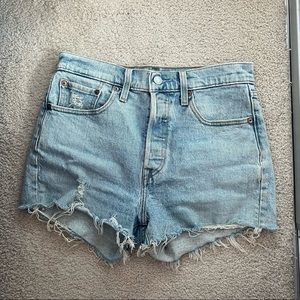 Levi’s 501 high waisted distressed ripped jean shorts